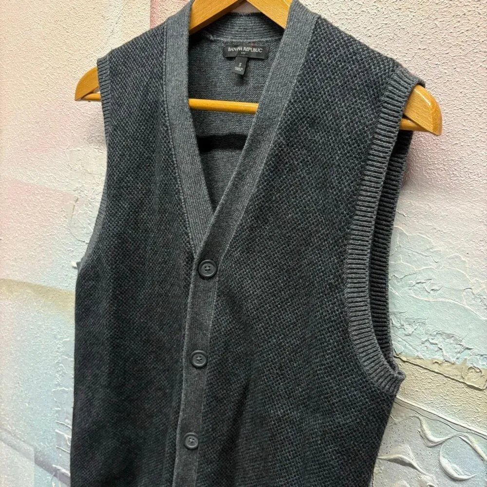 Banana Republic S Gray Cotton Wool Button Down Vest Minimalist Professional